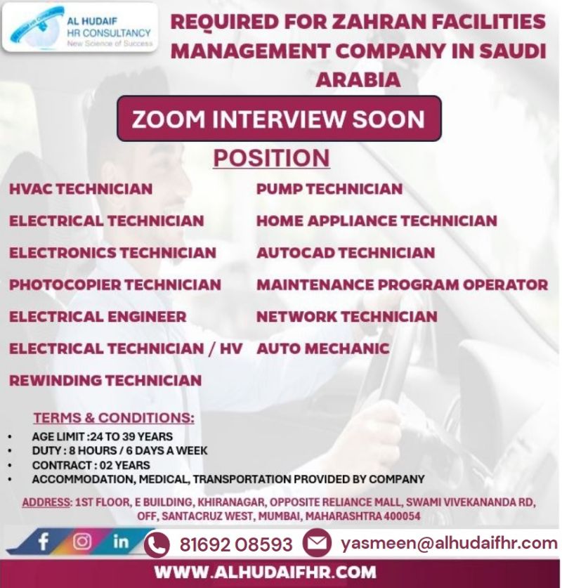 Saudi Arabia Job Openings For Zahran Facilities Management Company