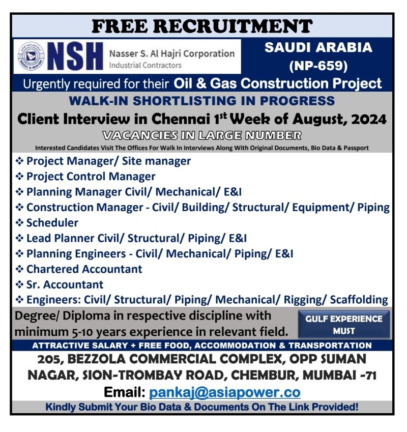 UAE Qatar Saudi Arabia Recruitment For NSH Oil Gas Jobs