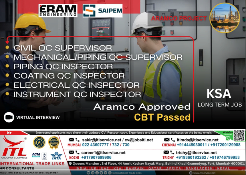 Eram Engineering And Saipem Are Hiring For Multiple Qc Positions For