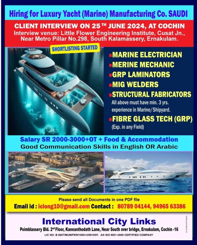 hiring for a Luxury Yacht (Marine) Manufacturing company in Saudi Arabia