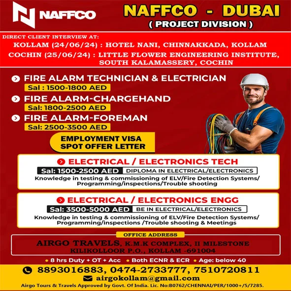 Job Vacancies for various positions in Dubai by NAFFCO (Project Division)