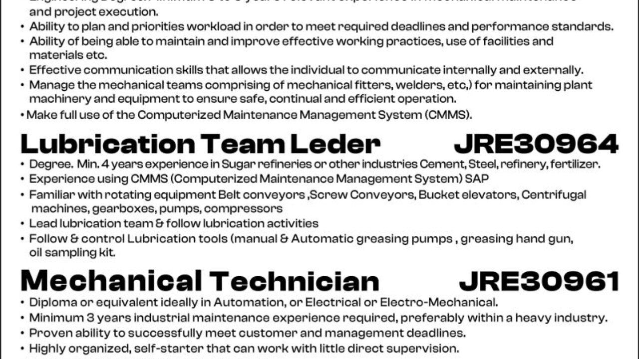 Saudi Arabia   Job Opportunities in a Leading Sugar Refinery