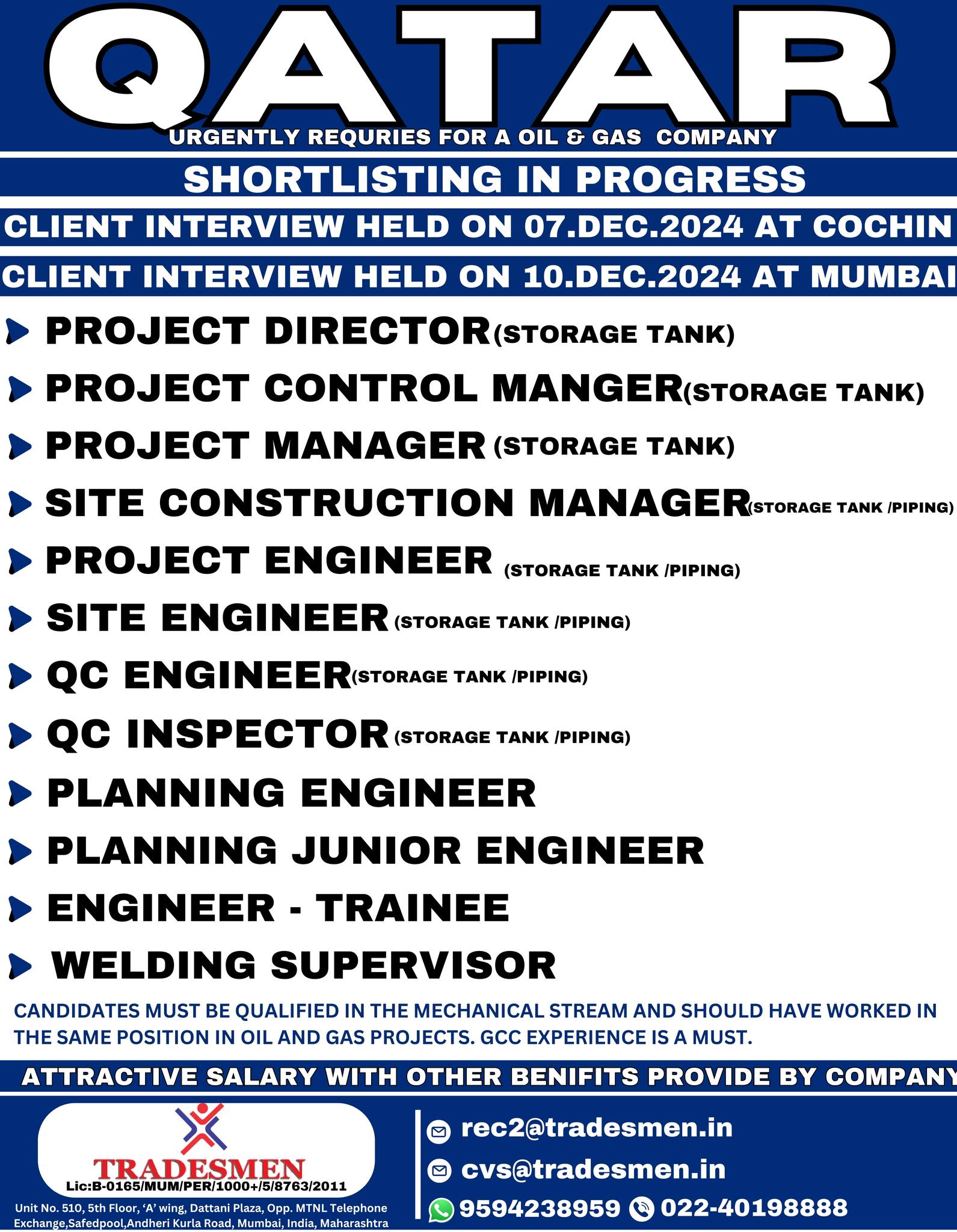 Job Opportunities in Qatar Oil & Gas Sector Storage tank and piping