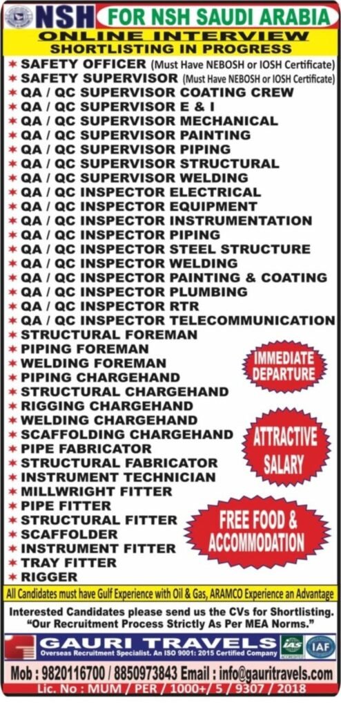 Urgent NSH Saudi Arabia Jobs 2026 – Oil & Gas / Aramco Shutdown Roles ...