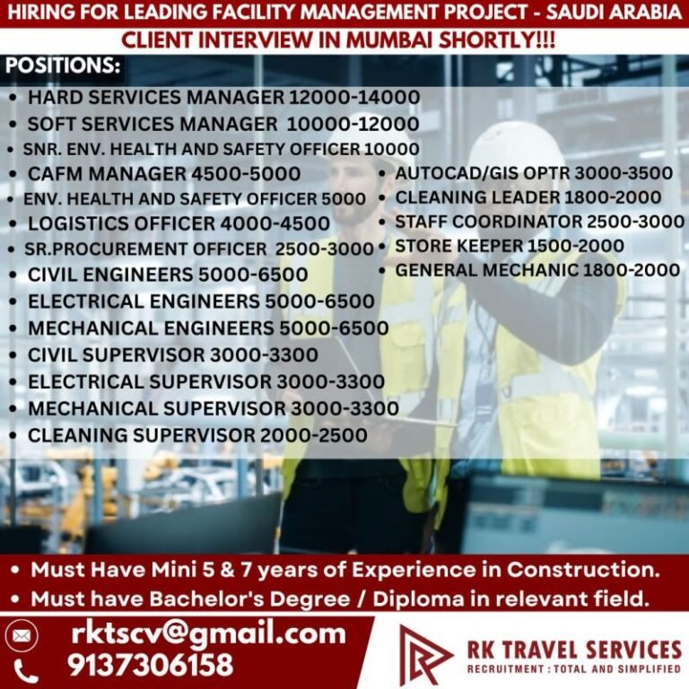 Saudi Arabia Facility Management Jobs 2026 – Apply Now