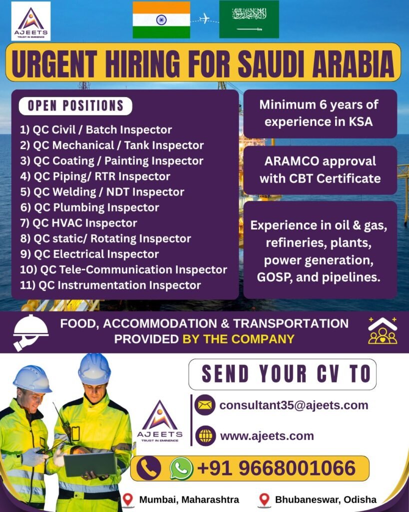Saudi Arabia Oil & Gas QC Jobs – Urgent Hiring for ARAMCO