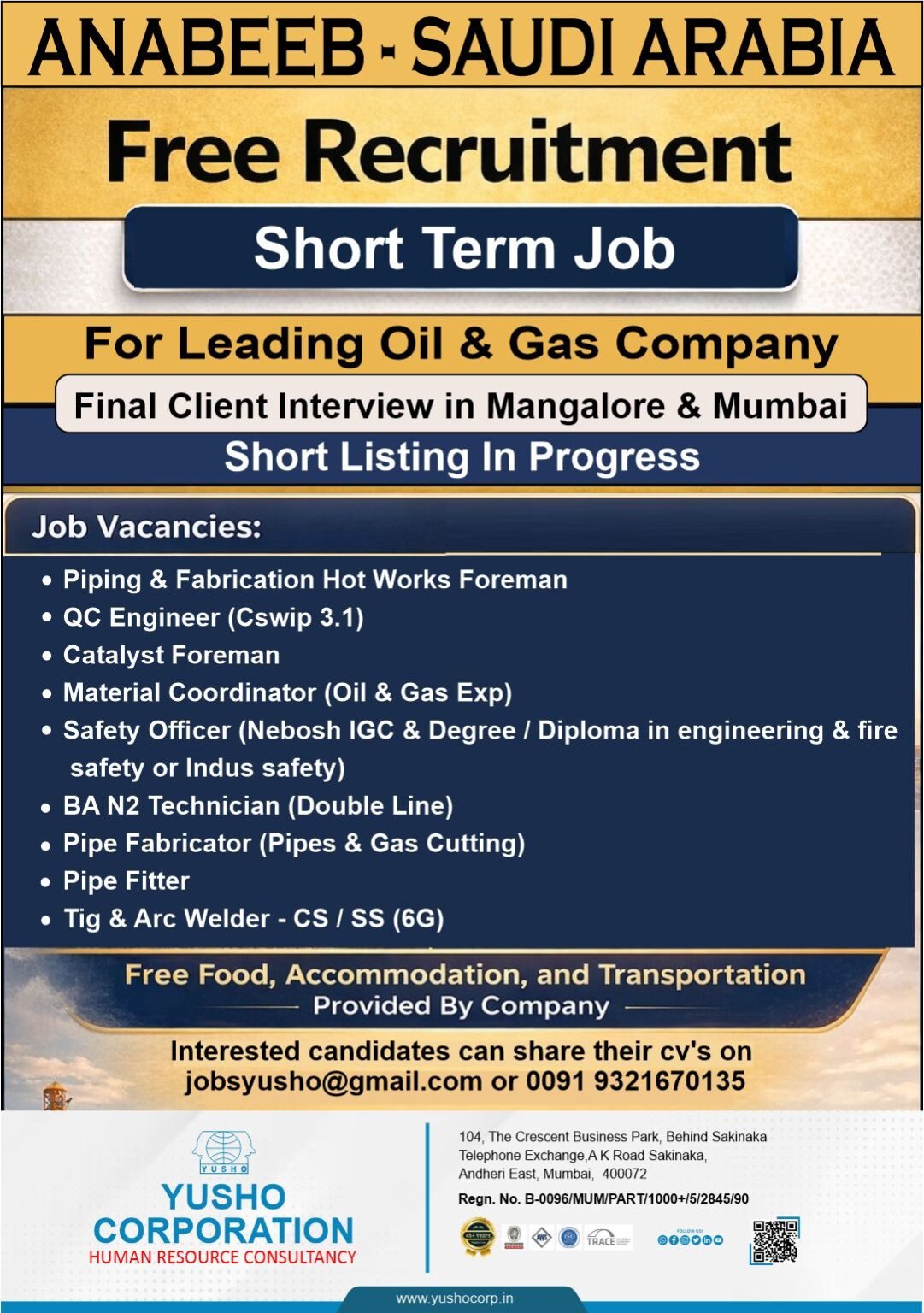 Saudi Arabia ANABEEB Oil & Gas Jobs 2026 – Free Recruitment | Short ...