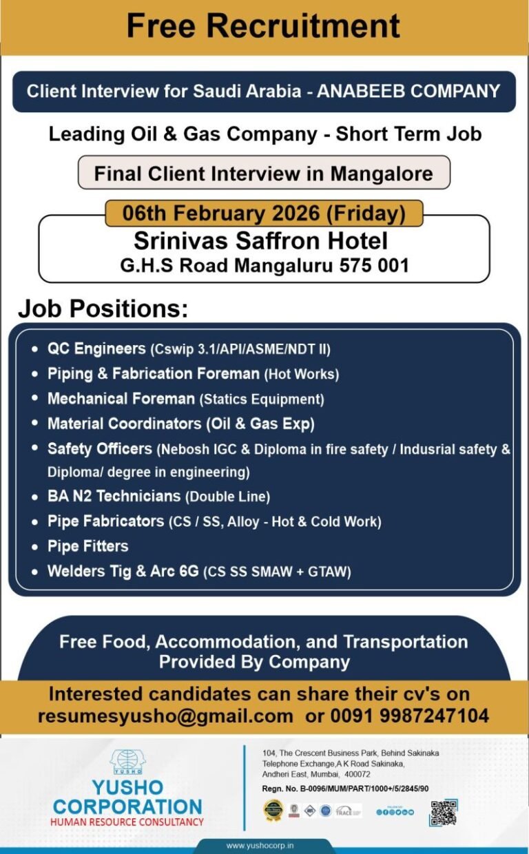Free Recruitment for Saudi Arabia – Oil & Gas Jobs | Client Interview ...