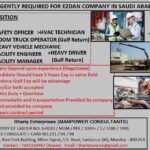 Saudi Arabia jobs 2026 urgently required for EZDAN company hiring safety officers HVAC technicians boom truck operators heavy drivers facility engineers and facility managers through Shariq Enterprises
