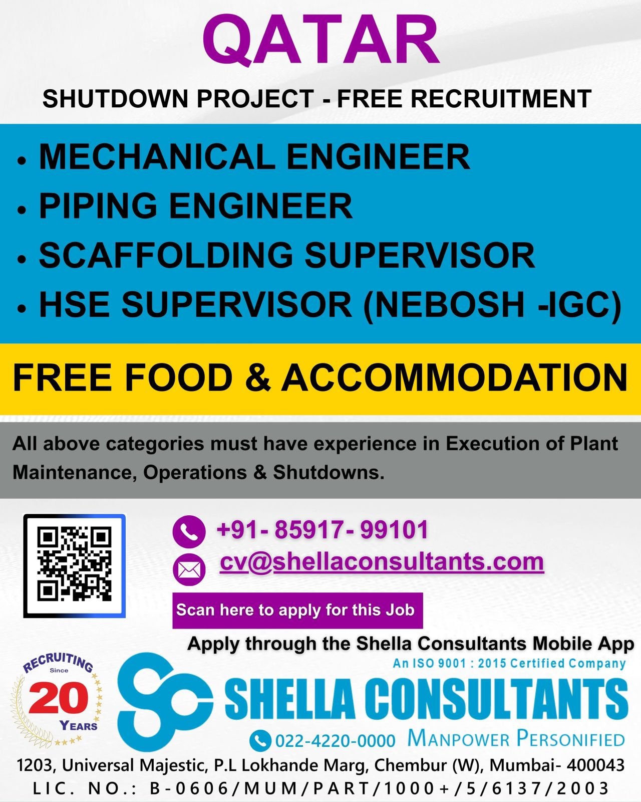 Qatar Shutdown Project Jobs 2026 – Free Recruitment for Engineers & Supervisors