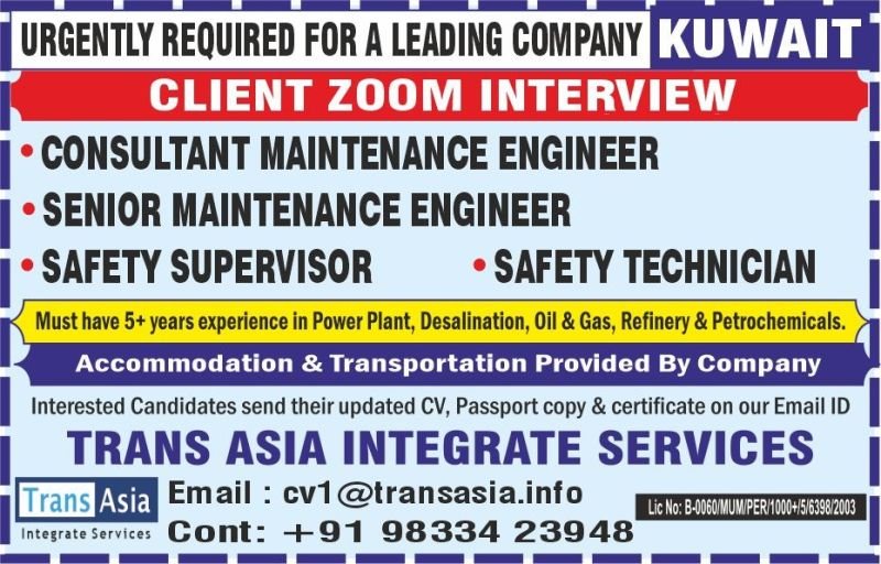 Kuwait Job Vacancies 2026 – Client Zoom Interview for Engineers & Safety Professionals