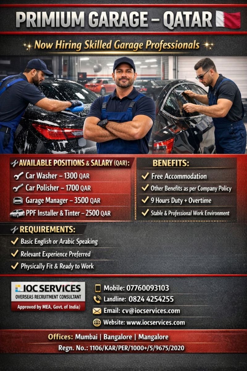 Qatar Garage Jobs 2026 – Premium Garage Hiring Skilled Professionals