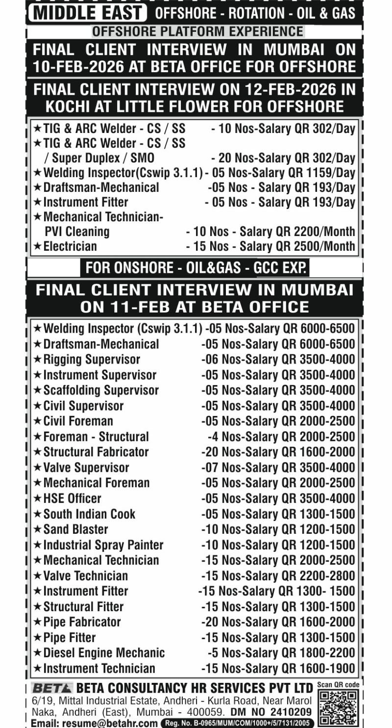 Jobs in Middle East 2026 - Offshore / Rotation / OIL & GAS Jobs - Apply Today