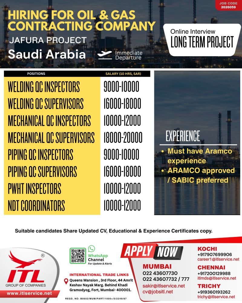 Hiring For Jafura Project in Saudi Arabia - Apply Today