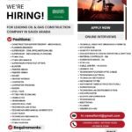 Saudi Arabia oil and gas construction jobs 2026 with online interview by New Alfa International