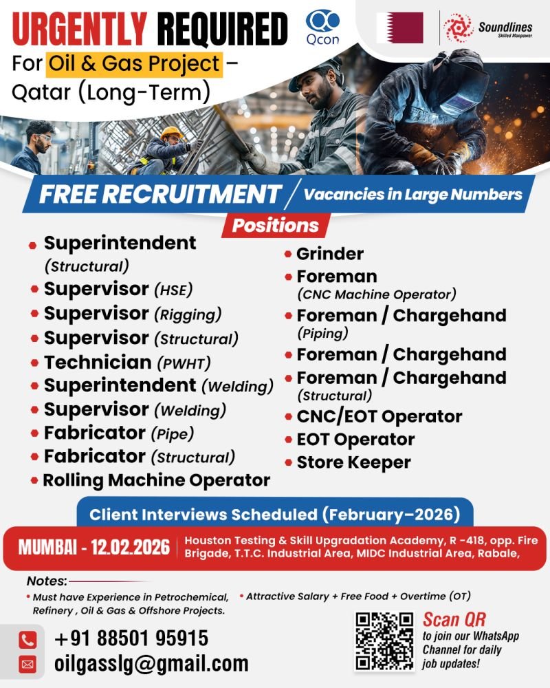 Recruiting For QCON Oil & Gas Project - Qatar (Long-Term)