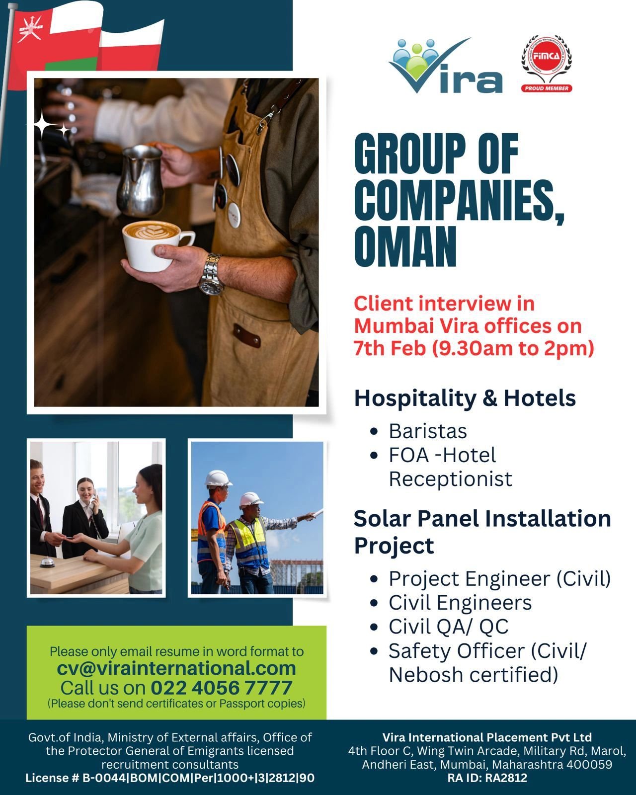 Oman : High-Demand Jobs in Oman for Hospitality, Hotel Staff & Solar Project Engineers – Free Recruitment Opportunity!