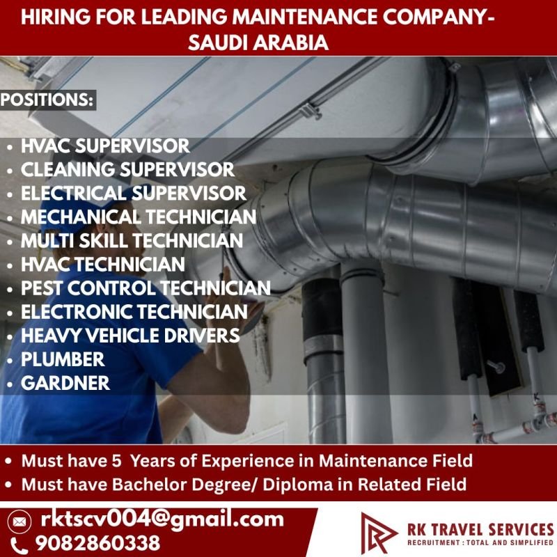 Maintenance Jobs in Saudi Arabia - Apply Today