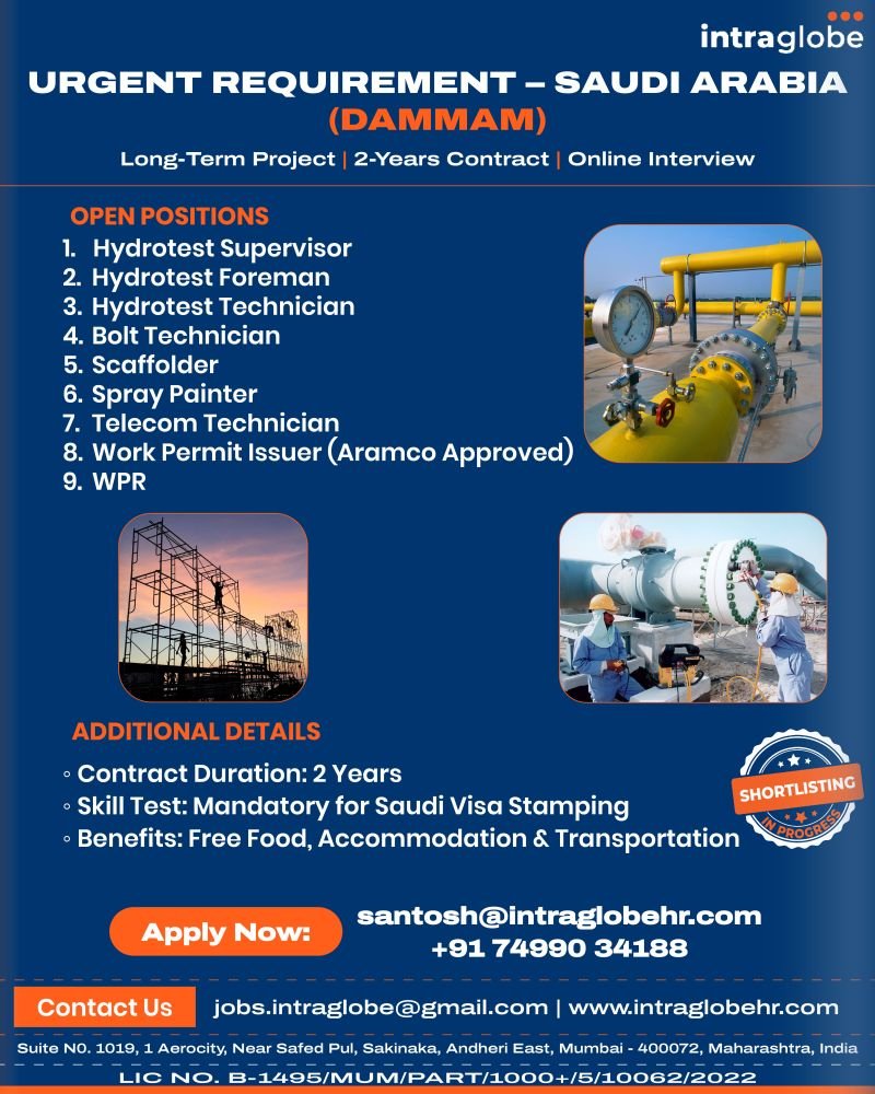 Hiring for a leading Oil & Gas Project in Dammam, Saudi Arabia 2026