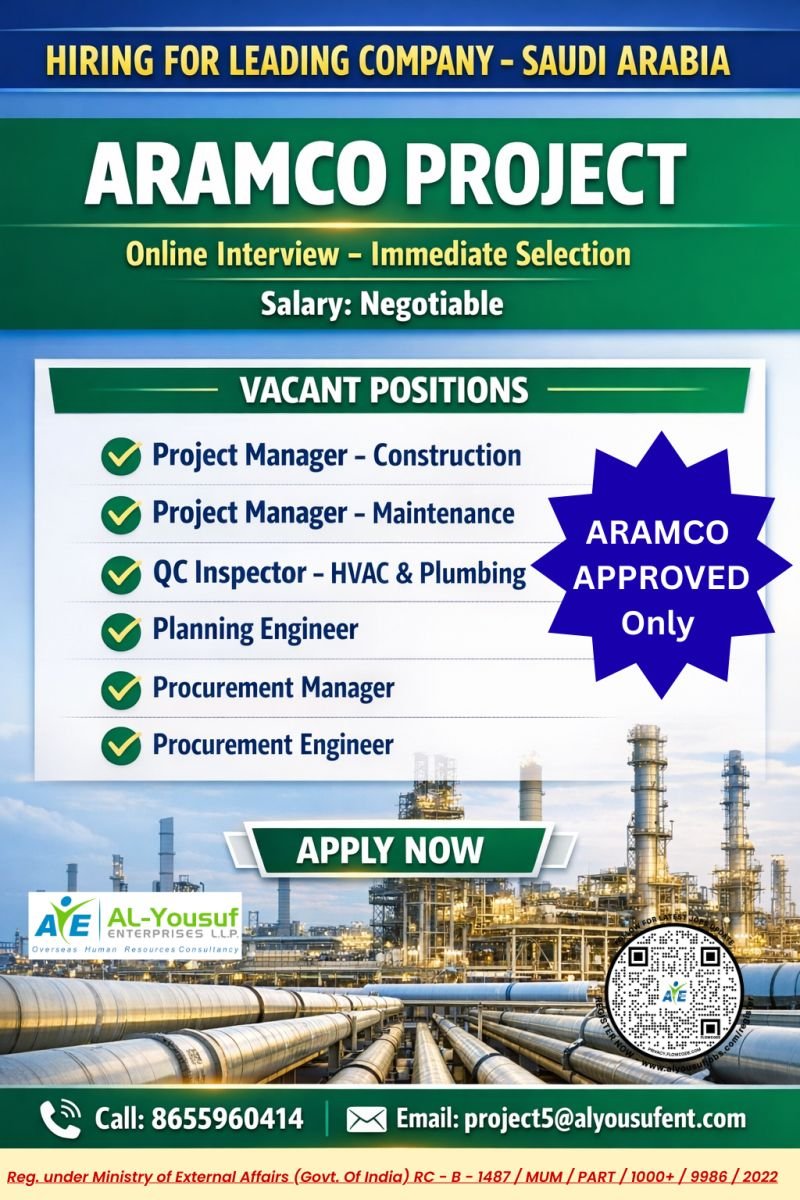 Saudi Arabia Aramco Jobs 2026 - Online Interview – Immediate Selection