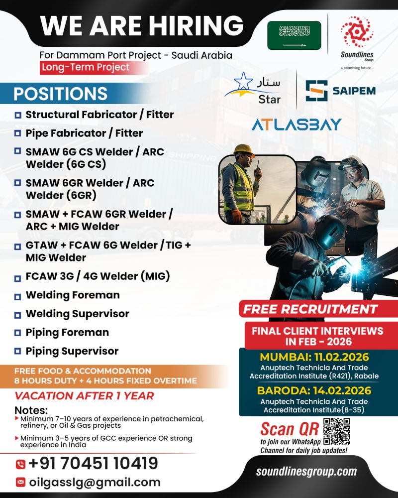 Hiring Urgently For Dammam Port Project - Saudi Arabia