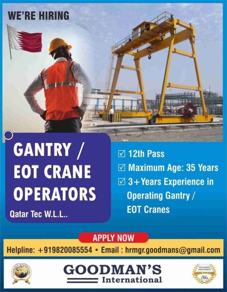 Hiring Gantry / EOT Crane Operators For Qatar Tec W.L.L