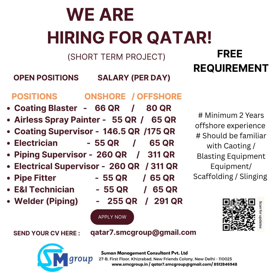 Qatar Short-Term Project Jobs 2026 – Offshore & Onshore Vacancies | Free Recruitment | Daily Salary in QAR