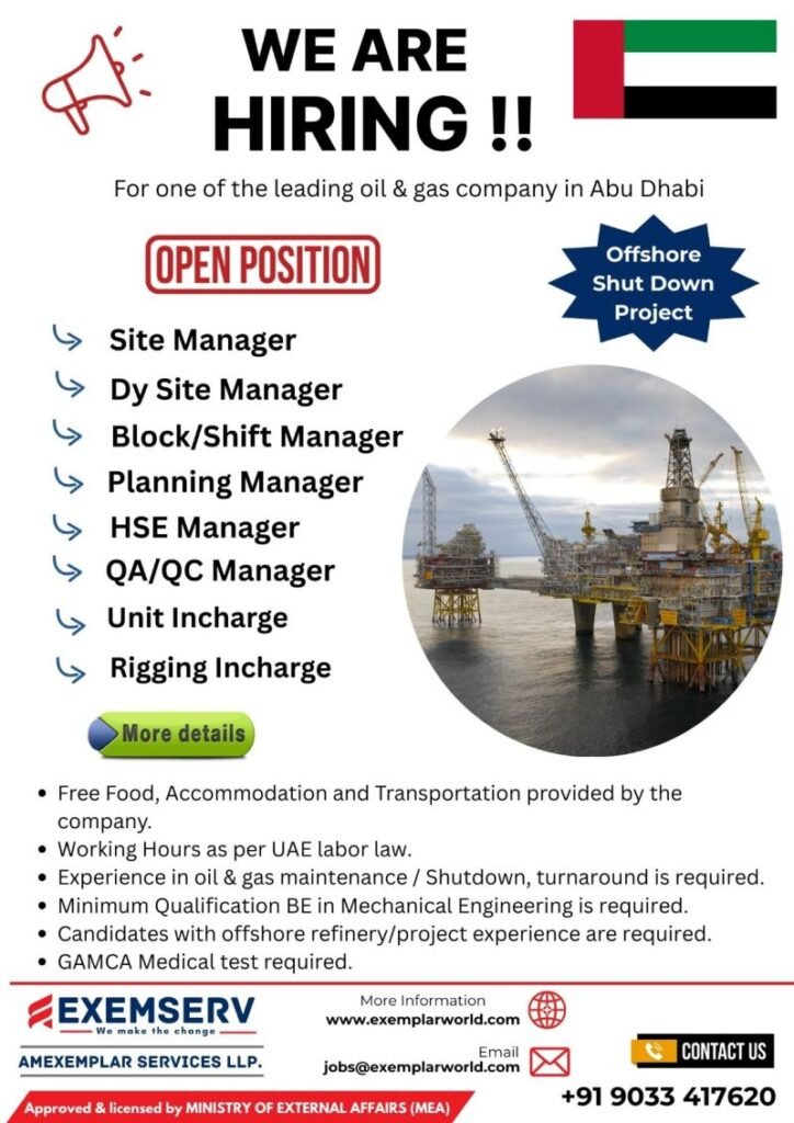 Abu Dhabi Offshore Shutdown Jobs 2026 – Site Manager, HSE Manager, QA/QC Manager & More | Leading Oil & Gas Company