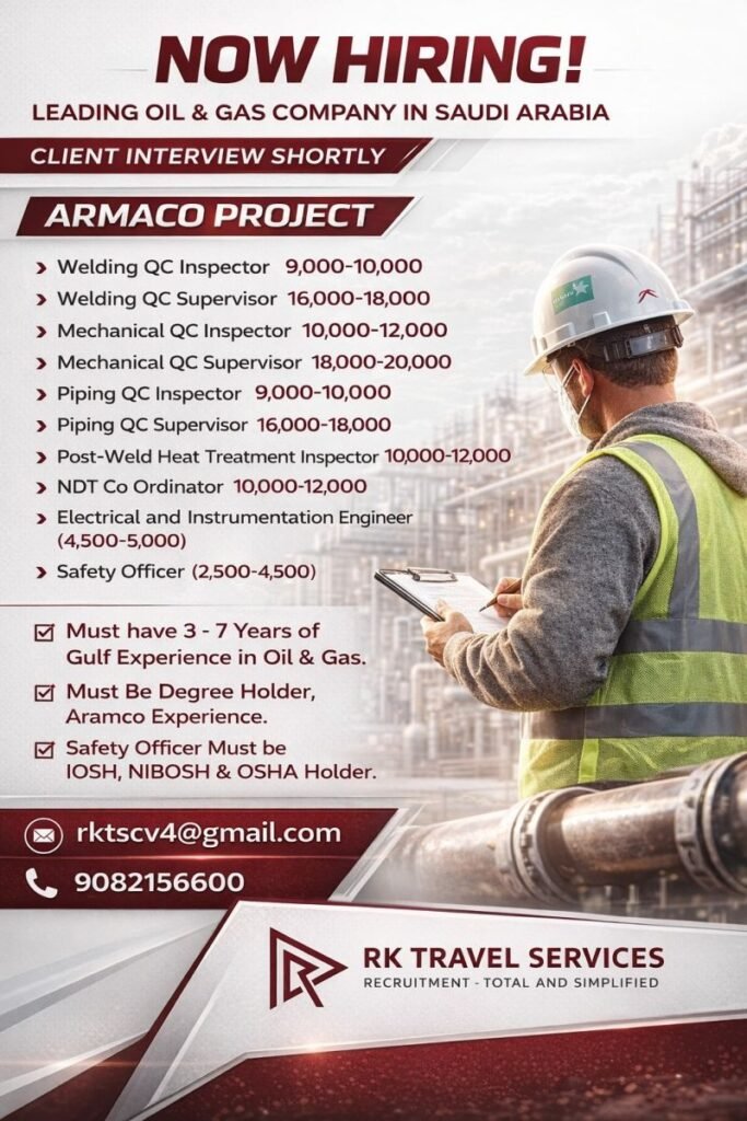Saudi Arabia ARAMCO Project Jobs 2026 – Apply Today | Client Interview Shortly