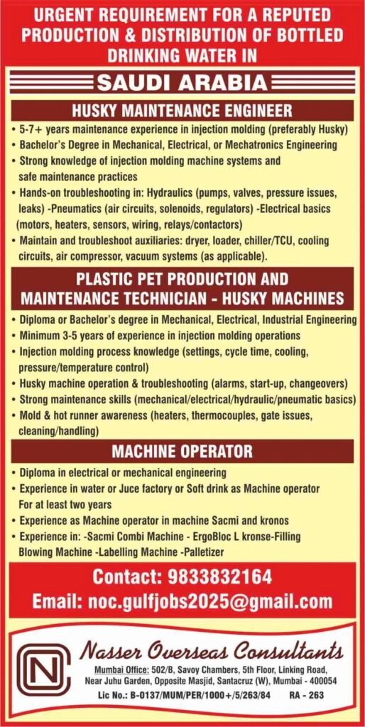 Saudi Arabia Jobs 2026 – Hiring For production and distribution of bottled drinking water