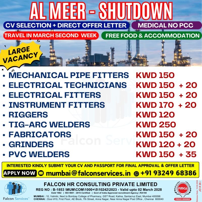 Urgent Hiring for Al Meer Shutdown Project – Kuwait 2026 