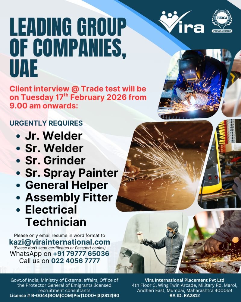 Hiring Urgent For A Leading Group of Companies in UAE