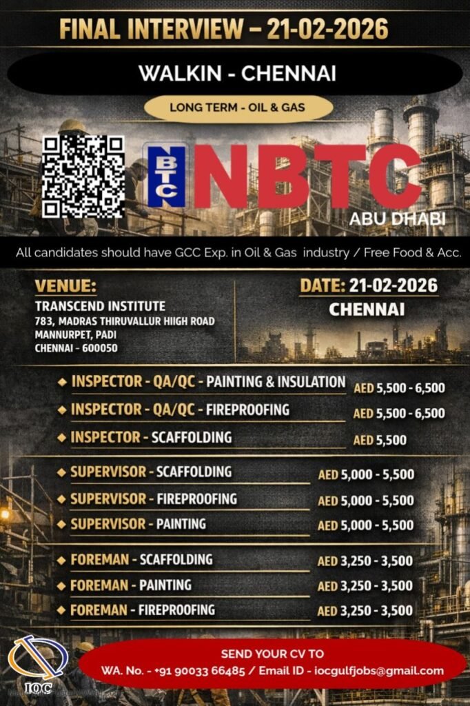 UAE Abu Dhabi Oil & Gas Jobs 2026 – Final Walk-In Interview on 21 February 2026