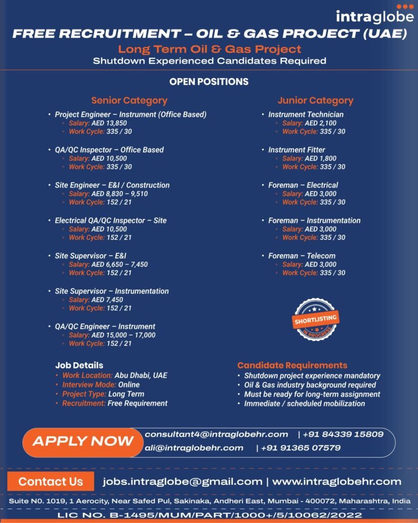 UAE Oil & Gas Jobs 2026 – Free Recruitment | long-term Oil & Gas project