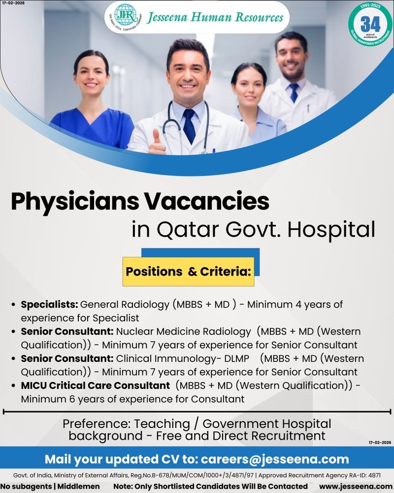 Physicians Vacancies in Qatar Govt. Hospital -Apply Now