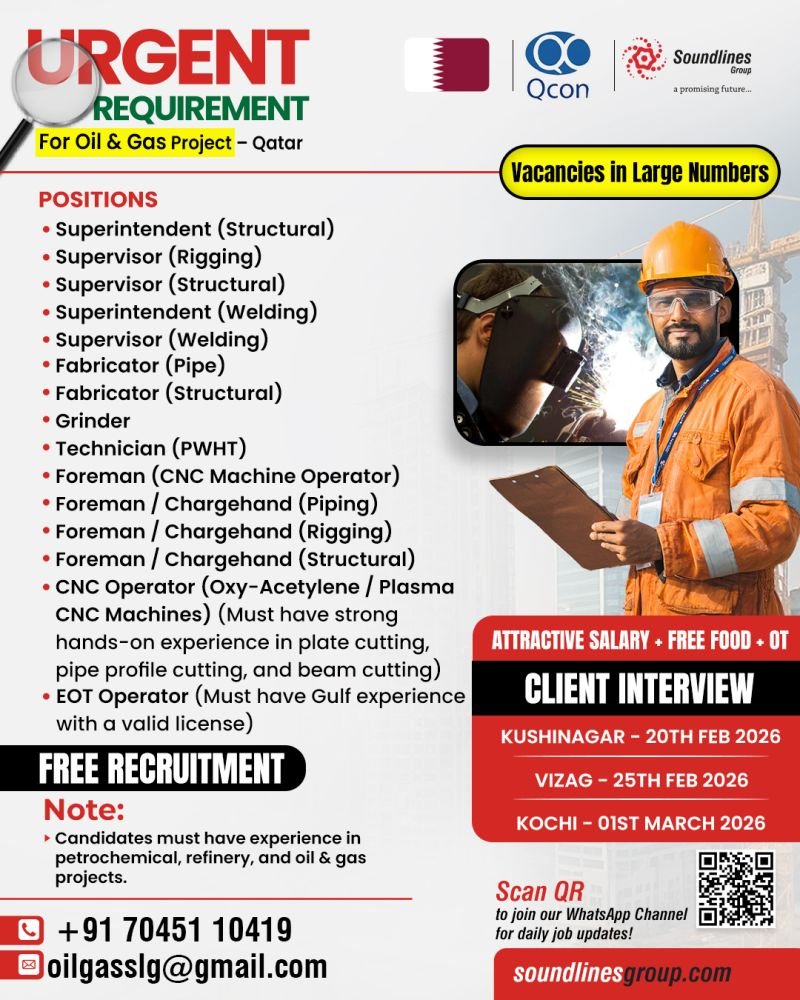 Hiring For QCON Oil & Gas Project - Qatar