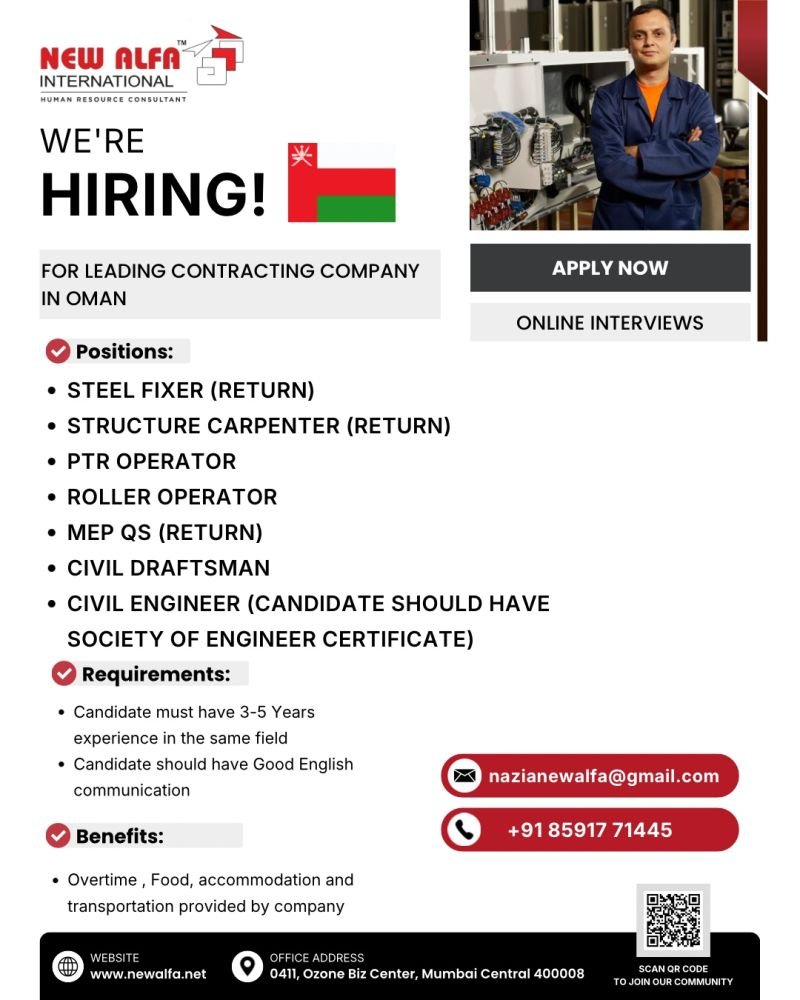 hiring for a Leading Contracting Company in Oman - Apply Now