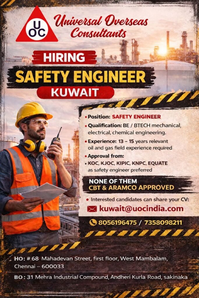 Hiring Safety Engineer For Kuwait