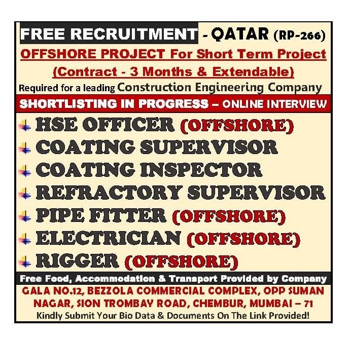 Free Recruitment for Offsore Project in Qatar