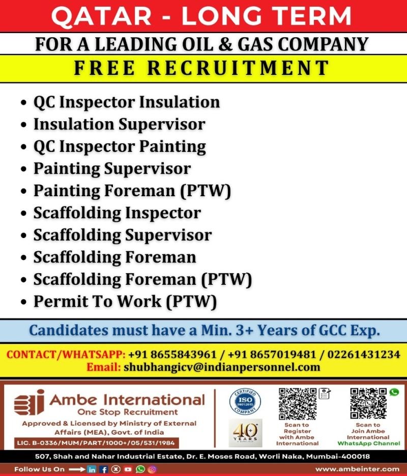 Qatar : Free Recruitment For a Leading Oil & Gas Company - Apply Now Qatar : Free Recruitment For a Leading Oil & Gas Company - Apply Now