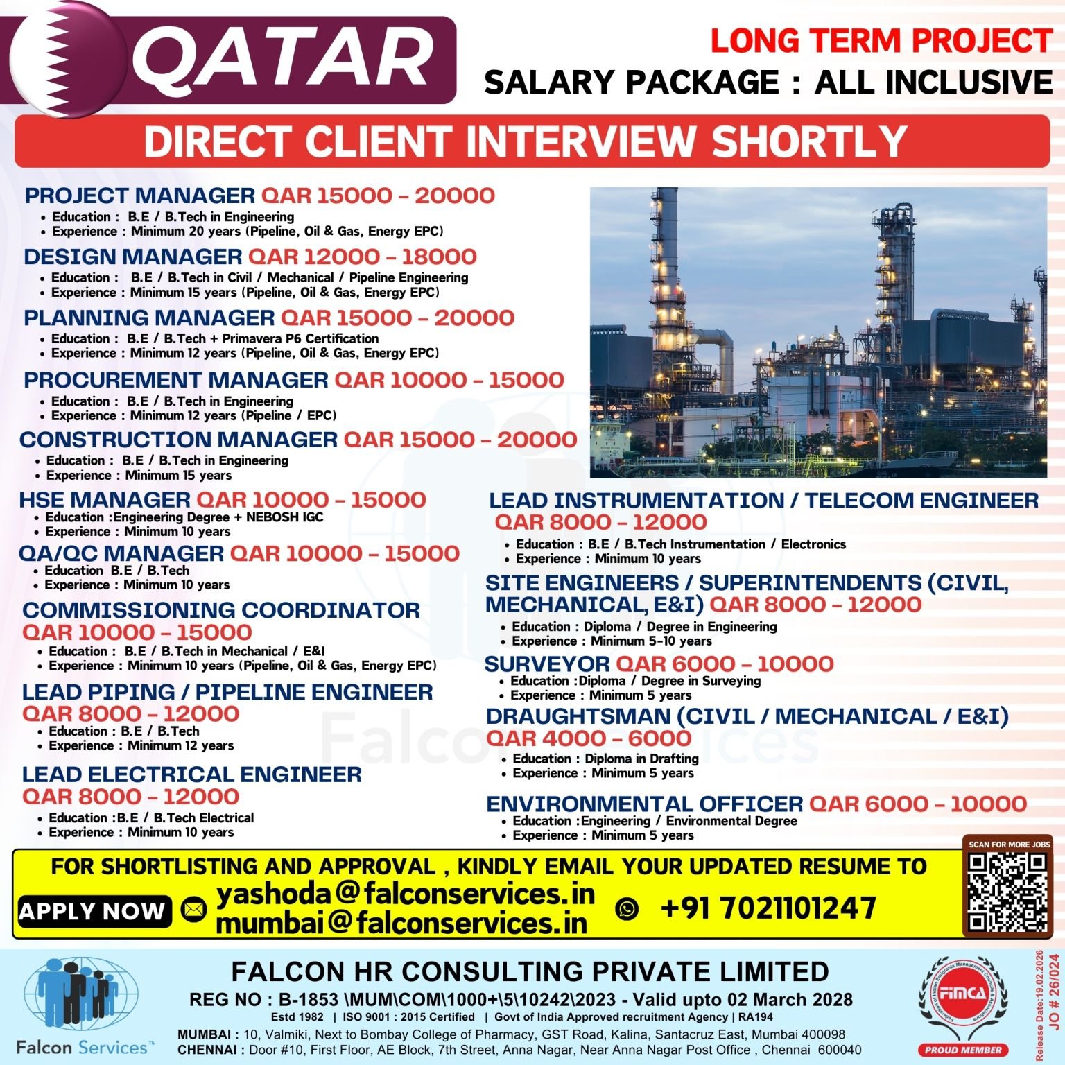 Qatar Oil & Gas Jobs 2026 | Salary Up to QAR 20,000 | Long-Term EPC Project