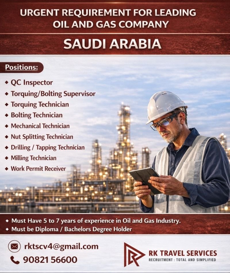 Saudi Arabia Oil & Gas Jobs 2026  | Urgent Hiring