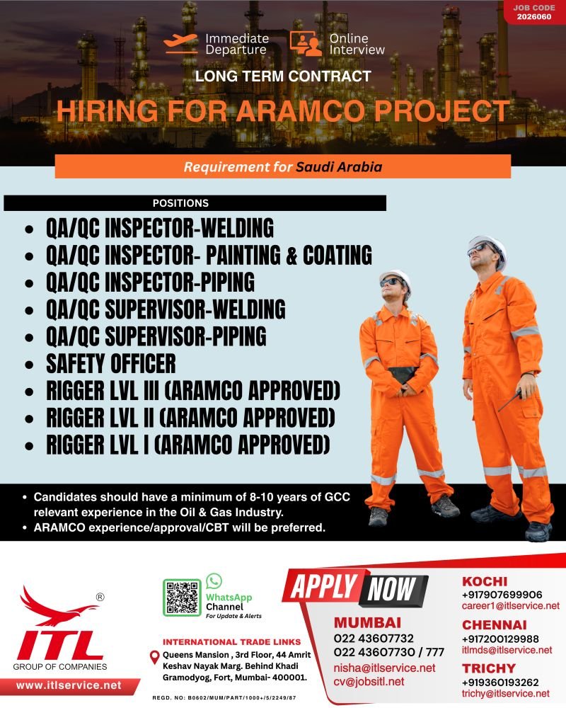 Hiring For Saudi ARAMCO Project - Long Term Jobs