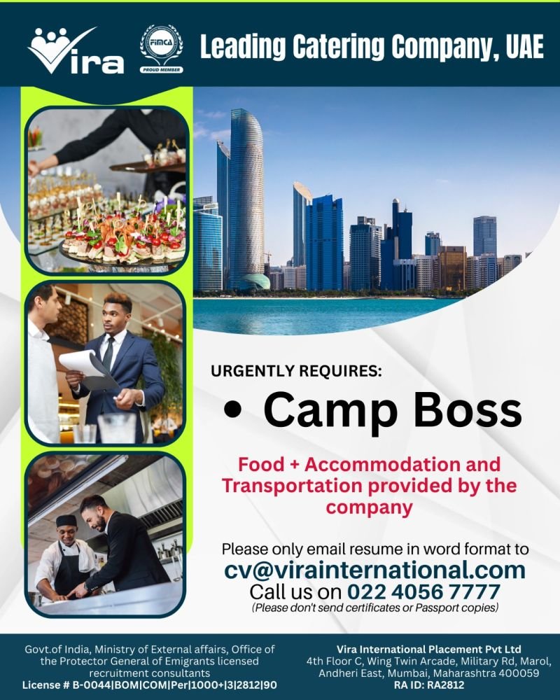 Urgent Hiring Camp Boss For UAE