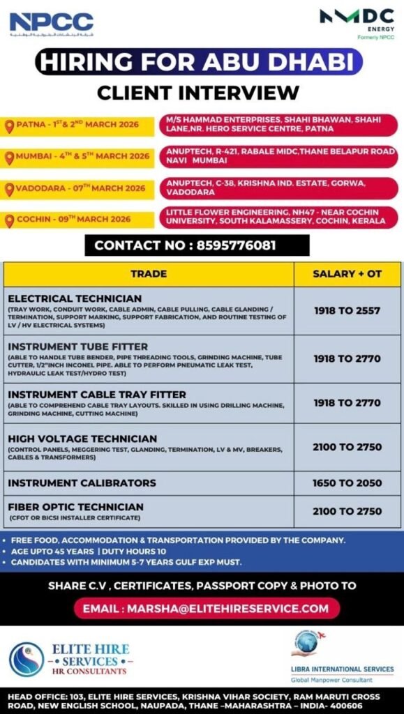 NPCC / NMDC Energy Jobs 2026 | Abu Dhabi Hiring | Client Interview in India
