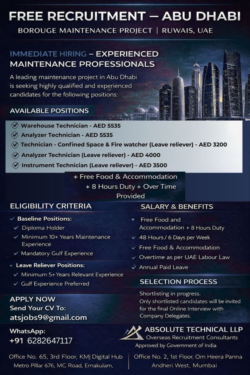 UAE Jobs 2026 : Borouge Maintenance Project - Apply Now