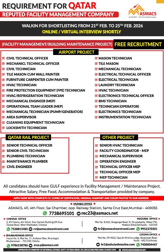 Urgent Qatar Job Vacancies 2026 | Free Recruitment for Airport & Rail Projects | Walk-In Interview | Apply Now