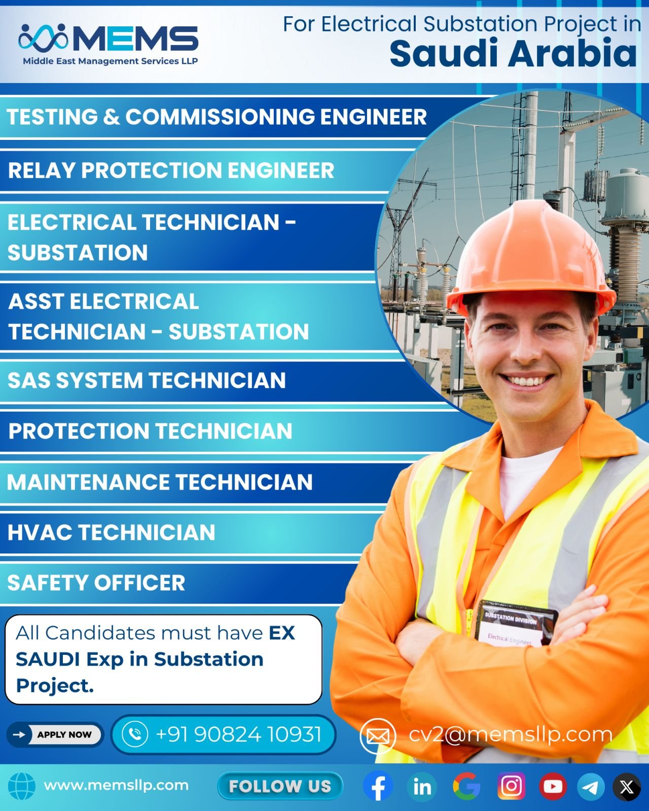 hiring for Electrical Substation Project in Saudi Arabia
