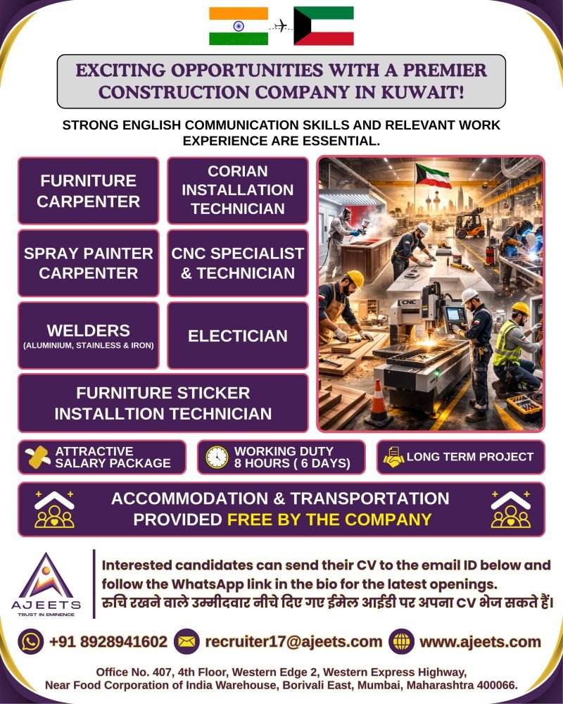 Hiring For a A premier construction company in Kuwait 