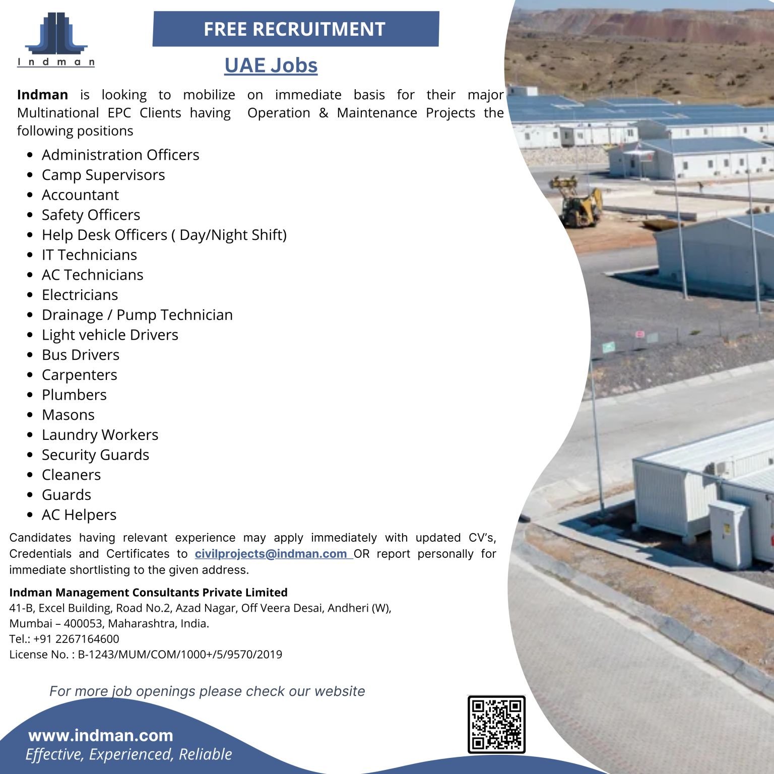 Free Recruitment UAE Jobs 2026 | Operation & Maintenance Projects | Multiple Vacancies | Apply Now